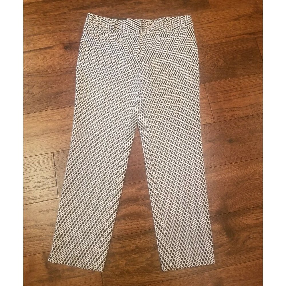 Ann Taylor Devin Straight Fit Cropped Leg Diamond Pattern Size 4 Black Cream